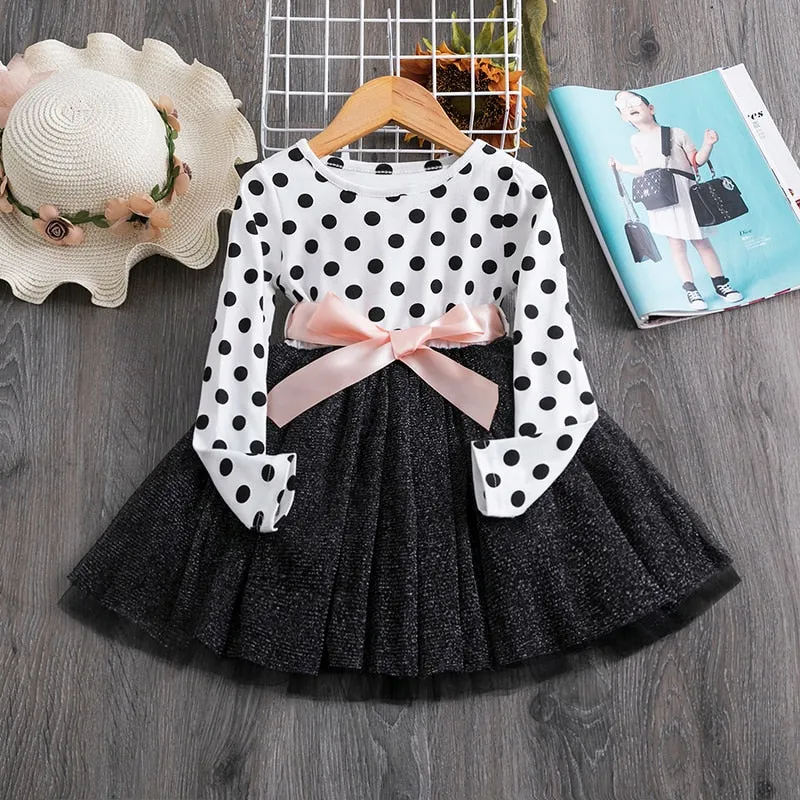 2022 Elegant Kids Polka-Dots Girls Party Dress Autumn/Winter Clothes Children Long Sleeve Clothing Girl Birthday Princess Dress