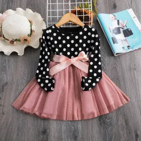 2022 Elegant Kids Polka-Dots Girls Party Dress Autumn/Winter Clothes Children Long Sleeve Clothing Girl Birthday Princess Dress