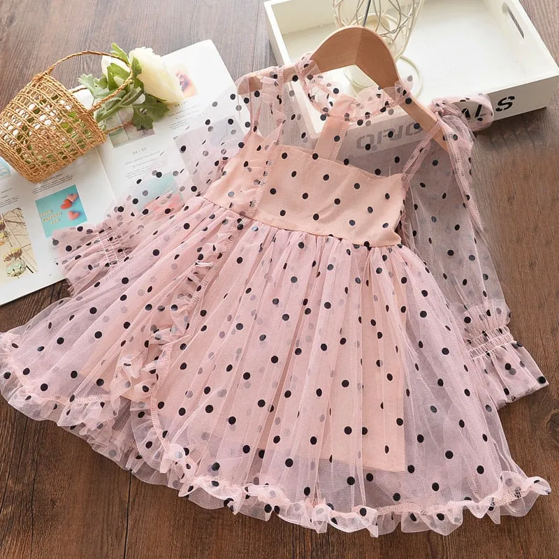 2022 Elegant Kids Polka-Dots Girls Party Dress Autumn/Winter Clothes Children Long Sleeve Clothing Girl Birthday Princess Dress