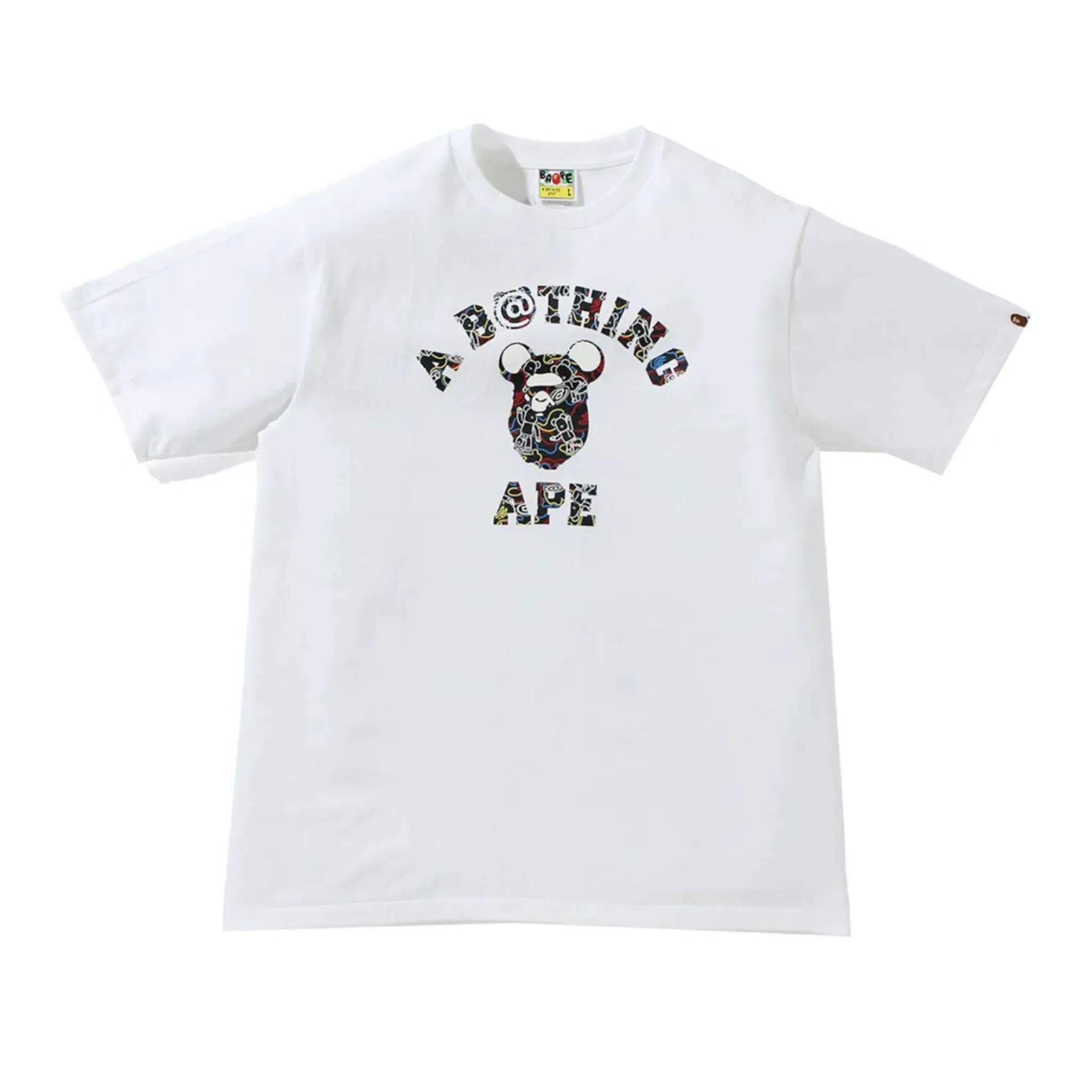 A Bathing Ape Bape x Bearbrick Camo Bear College Tee White