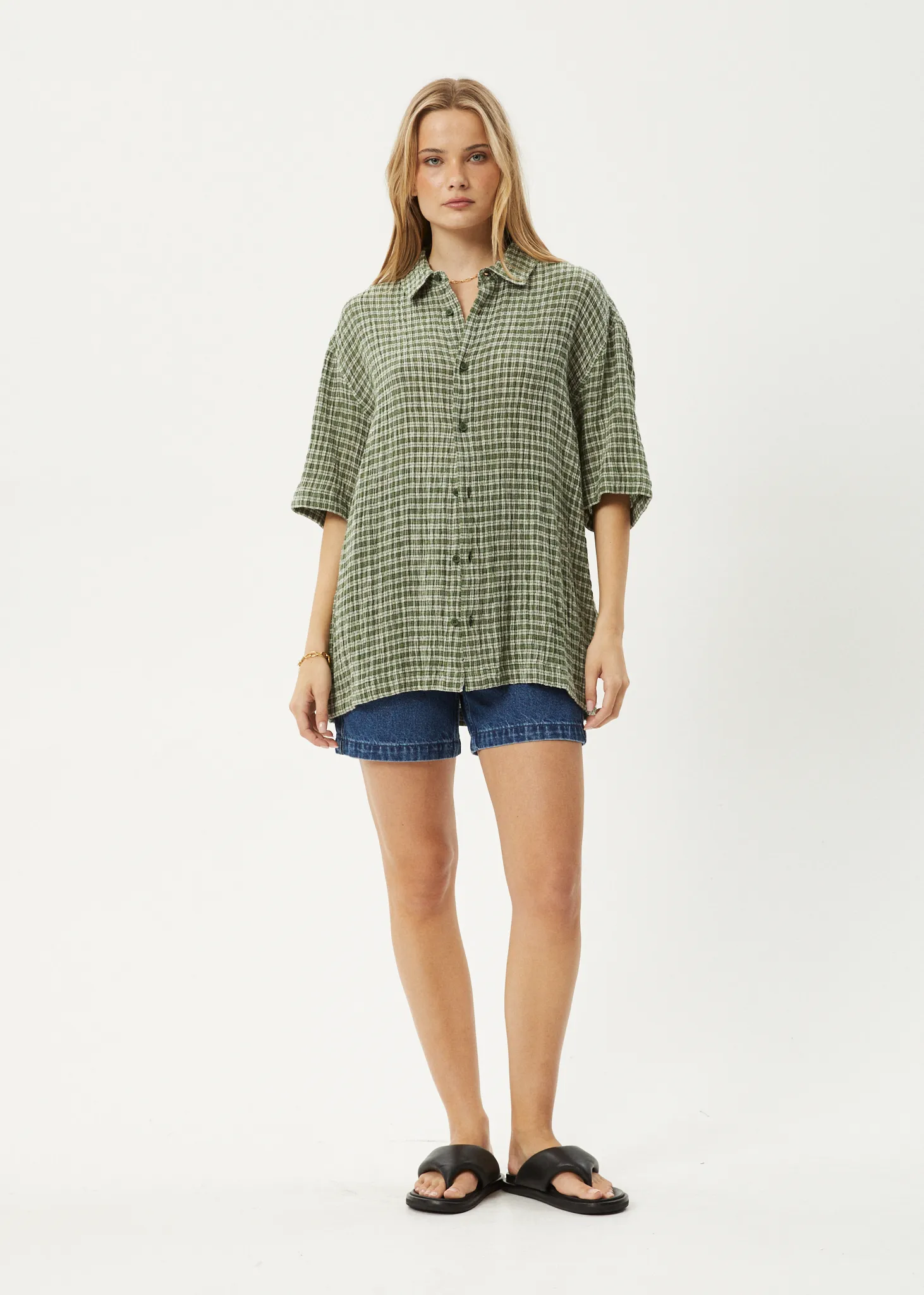 AFENDS Mens Base - Short Sleeve Shirt - Deep Green Check