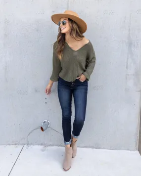 Brenda V-Neck Sweater - Olive