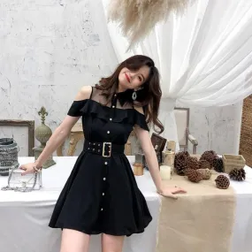 Button-Down Off-Shoulder Dress With Waistbelt