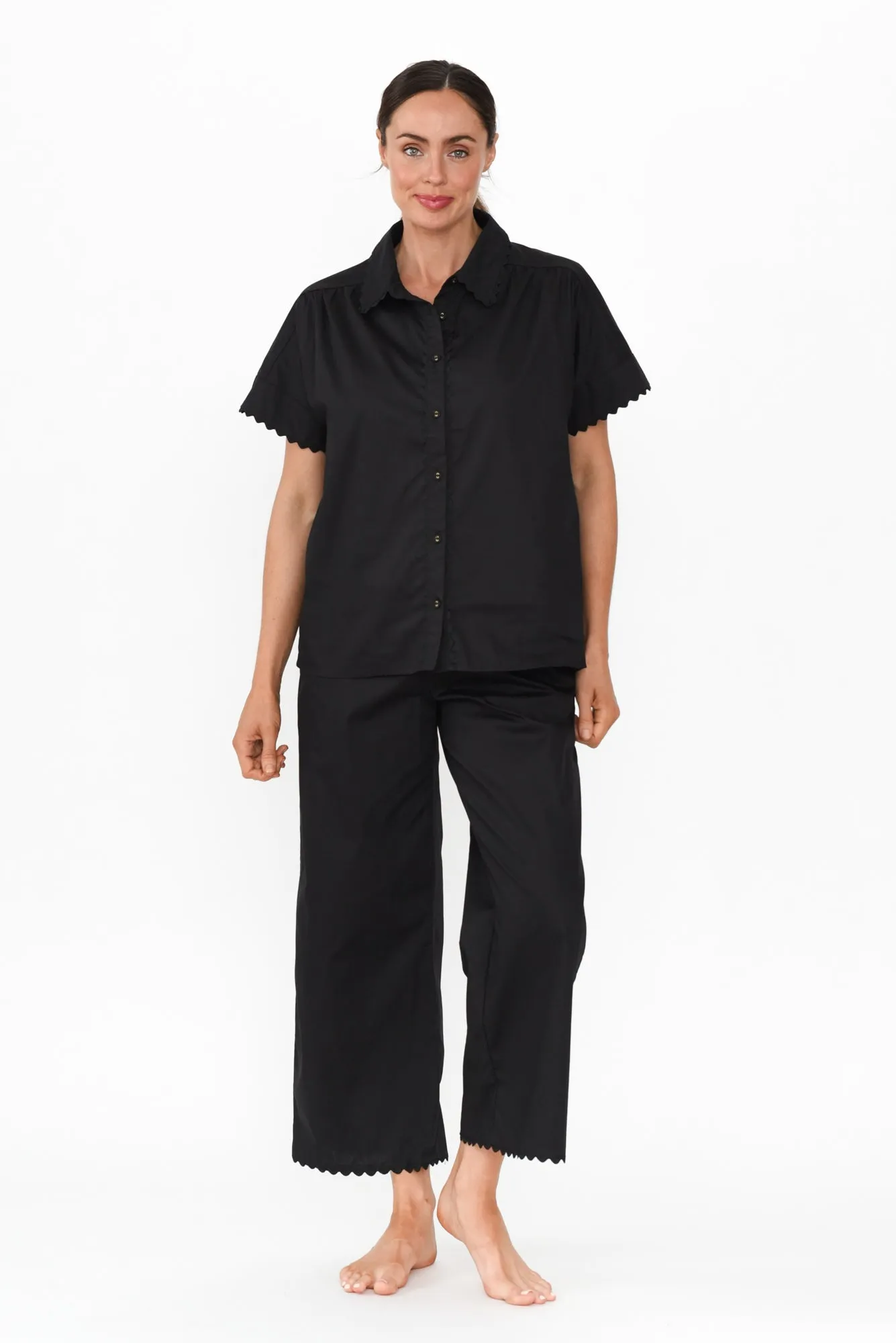 Doris Black Cotton Pyjama Shirt