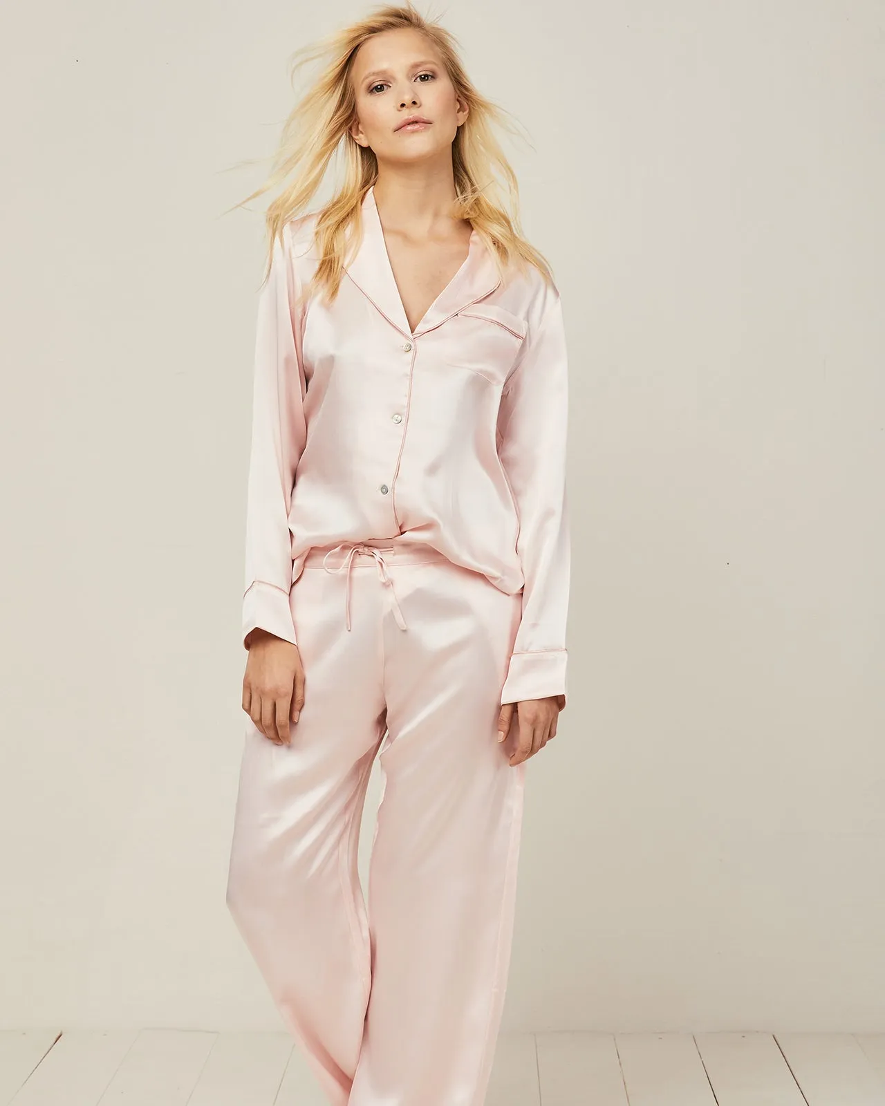 Elisabetha Silk Pyjama in Candy Rose - Top