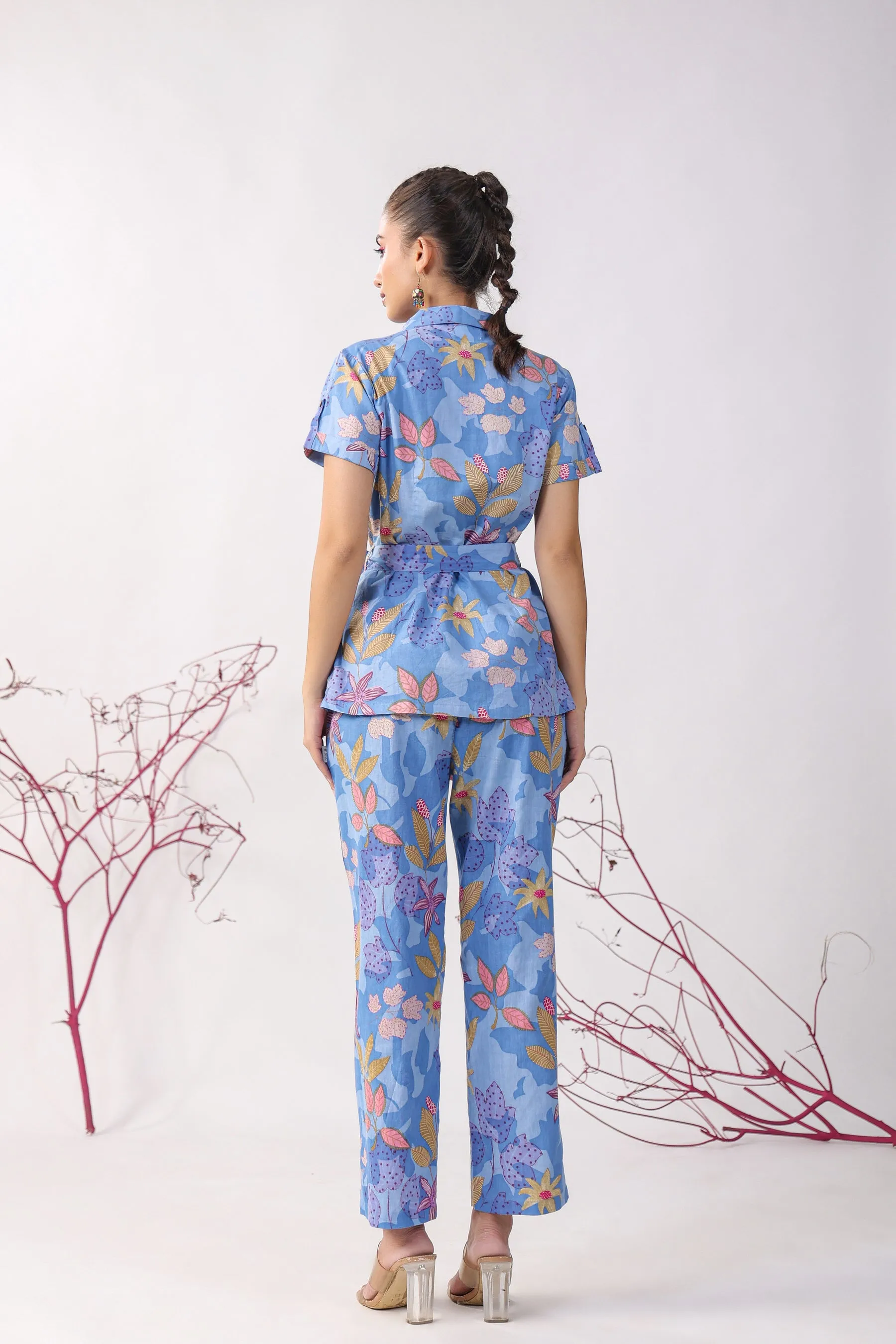 Flowers on Blue Cotton Coordinate Set