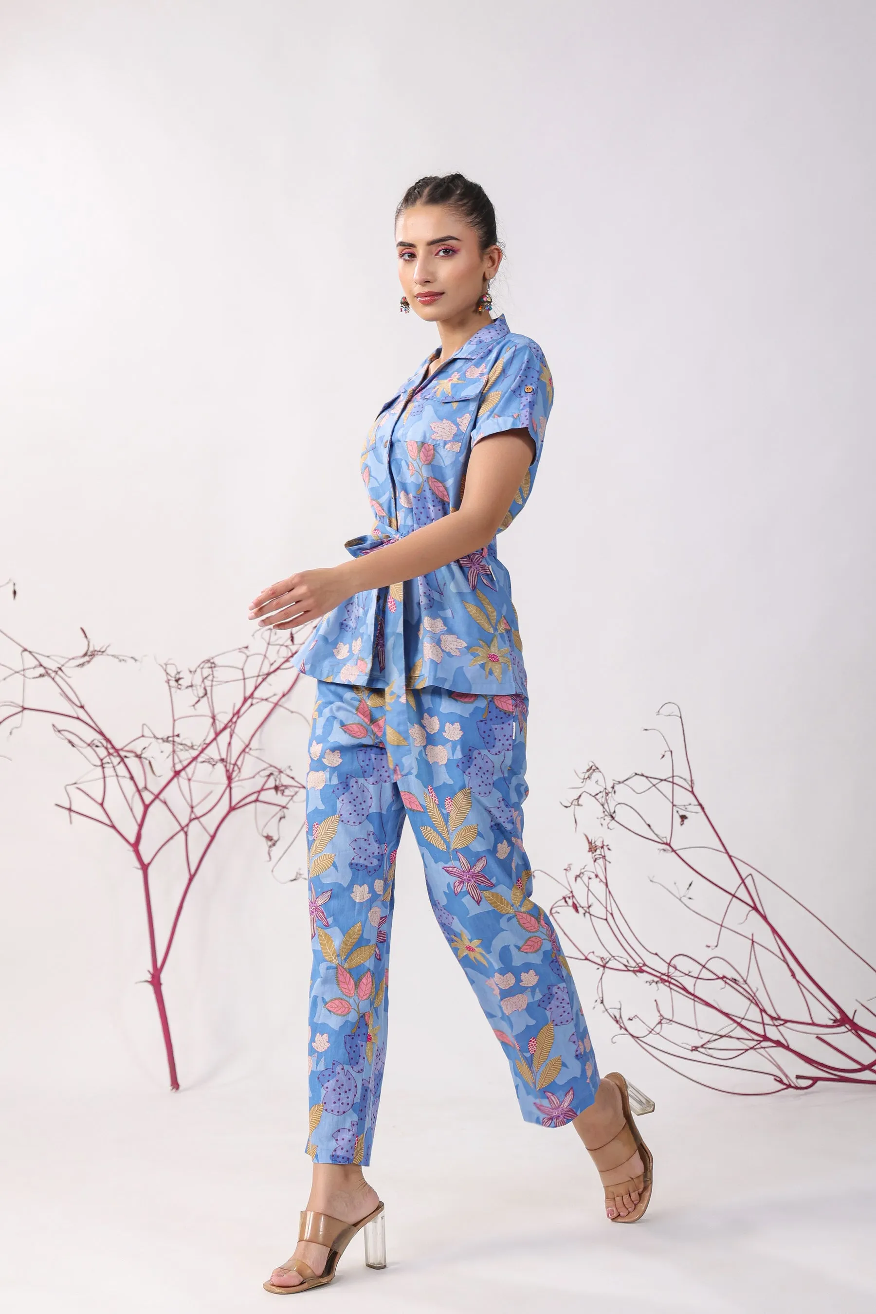 Flowers on Blue Cotton Coordinate Set