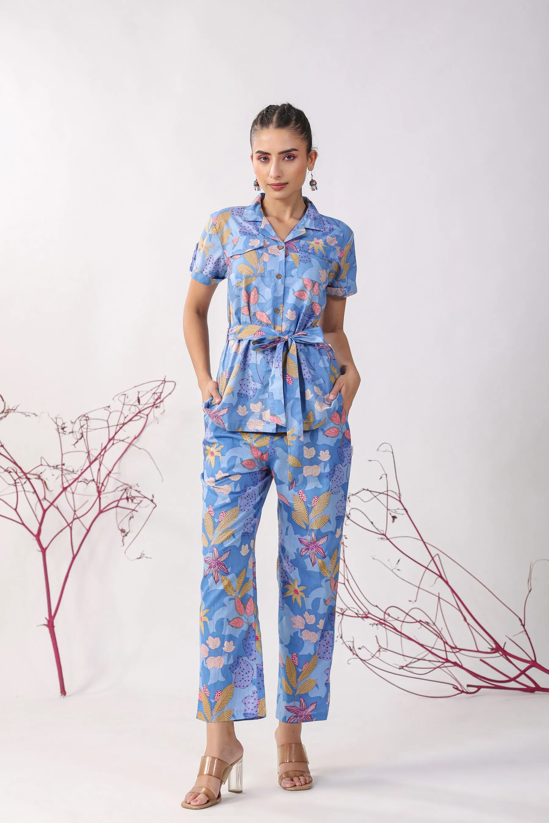 Flowers on Blue Cotton Coordinate Set