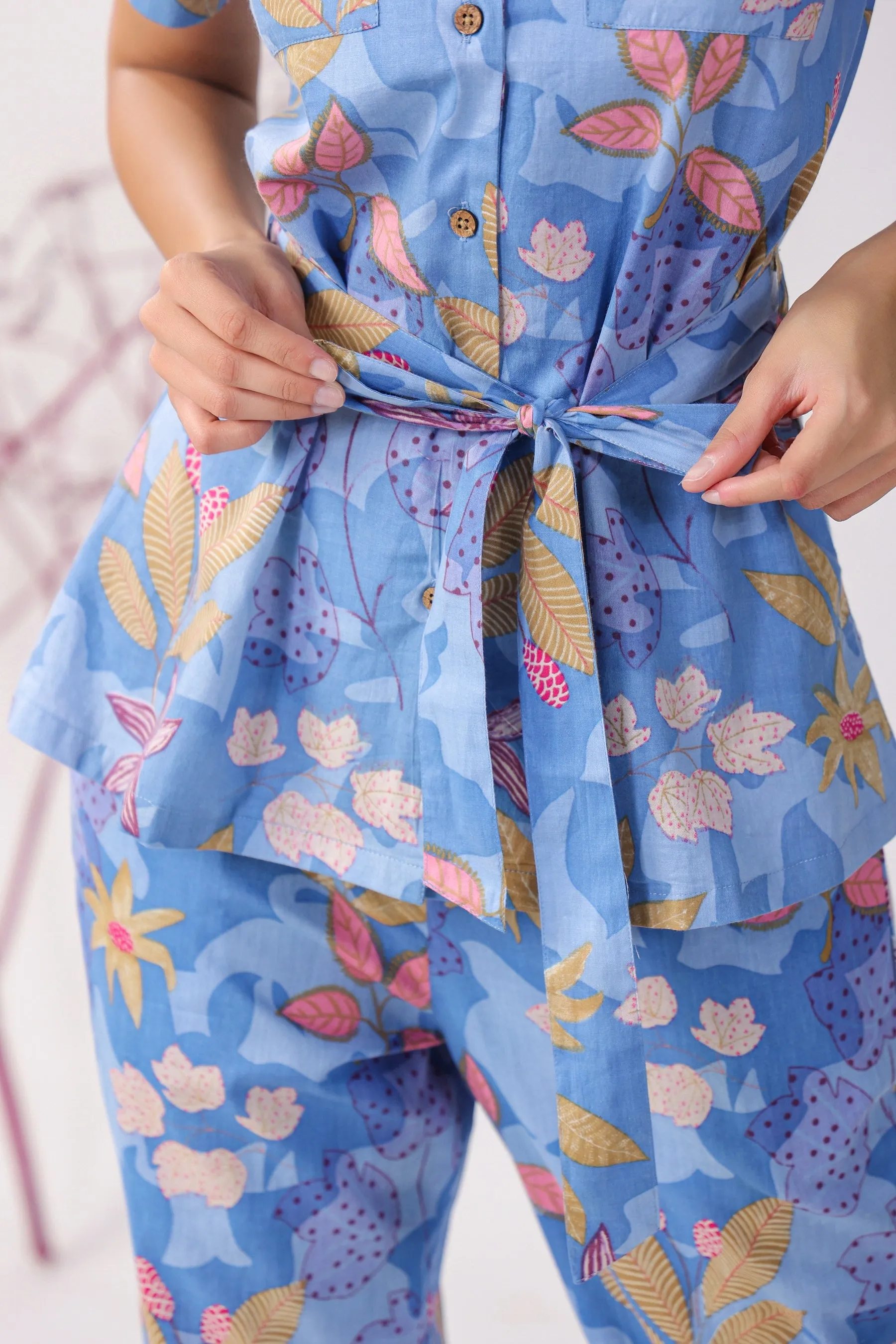 Flowers on Blue Cotton Coordinate Set