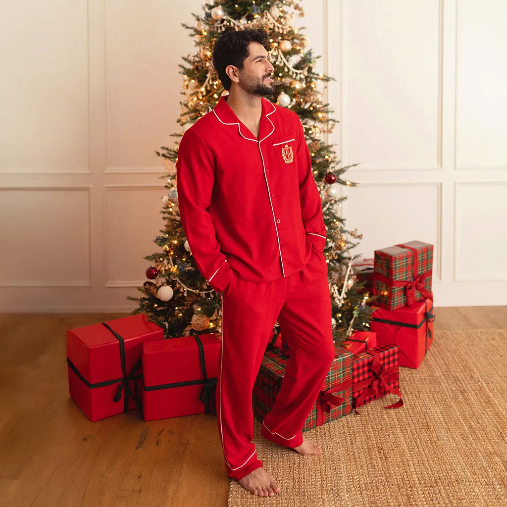 Garnet Red Men's Flannelette Pajama Set