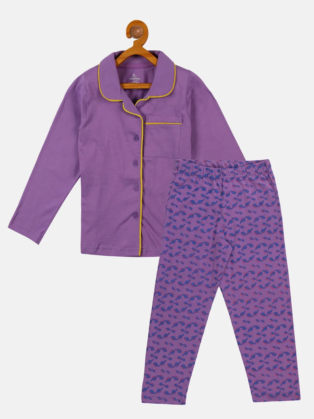 Girls Front Open Shirt & AOP Pyjama Set