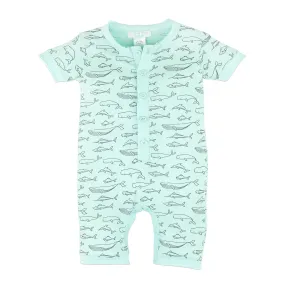 Henley Romper | Big Fish on Aqua 100% Pima Cotton