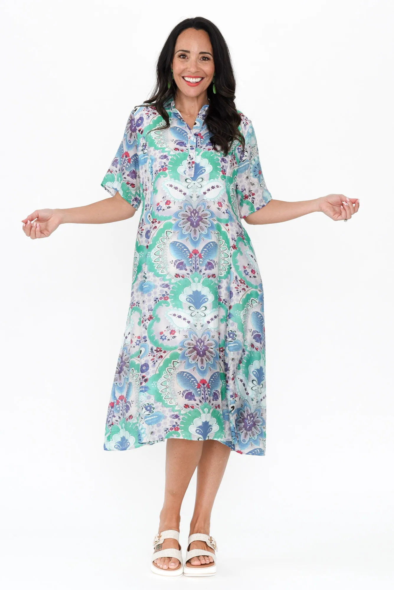 Jaime Blue Paisley Midi Dress