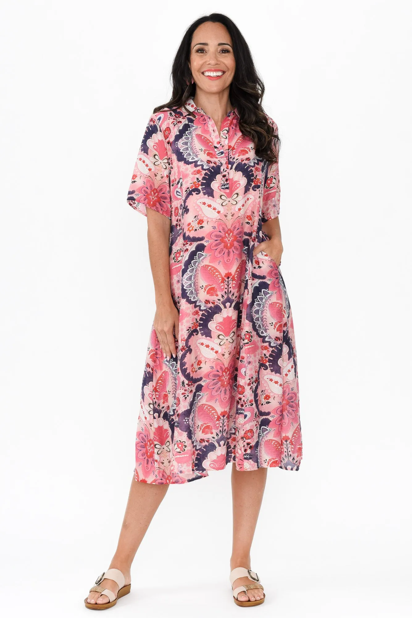 Jaime Pink Paisley Midi Dress