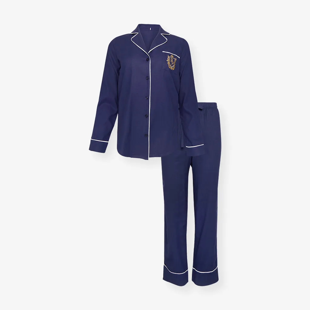 Navy Women's Flannelette Luxe Pajama Set