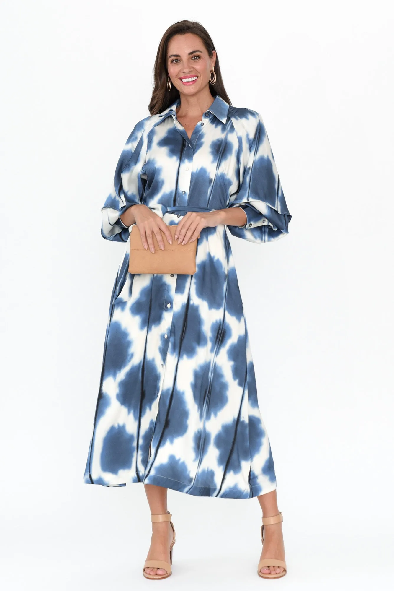 Obi Navy Spot Tie Dress