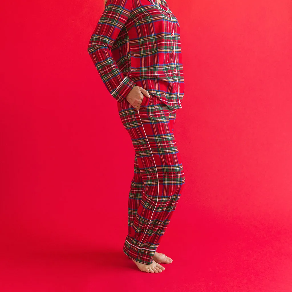 Red Tartan Plaid Women's Flannelette Luxe Pajama Set