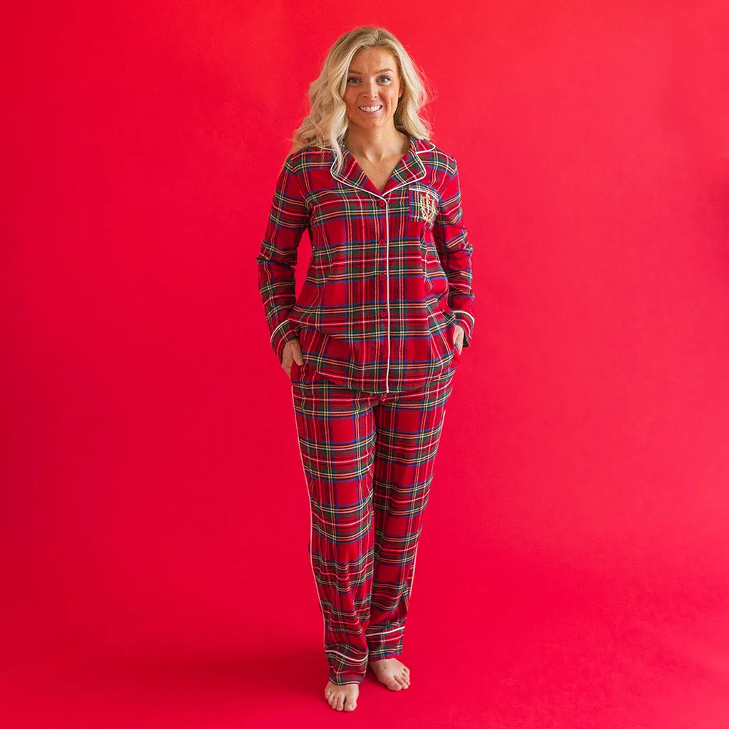 Red Tartan Plaid Women's Flannelette Luxe Pajama Set