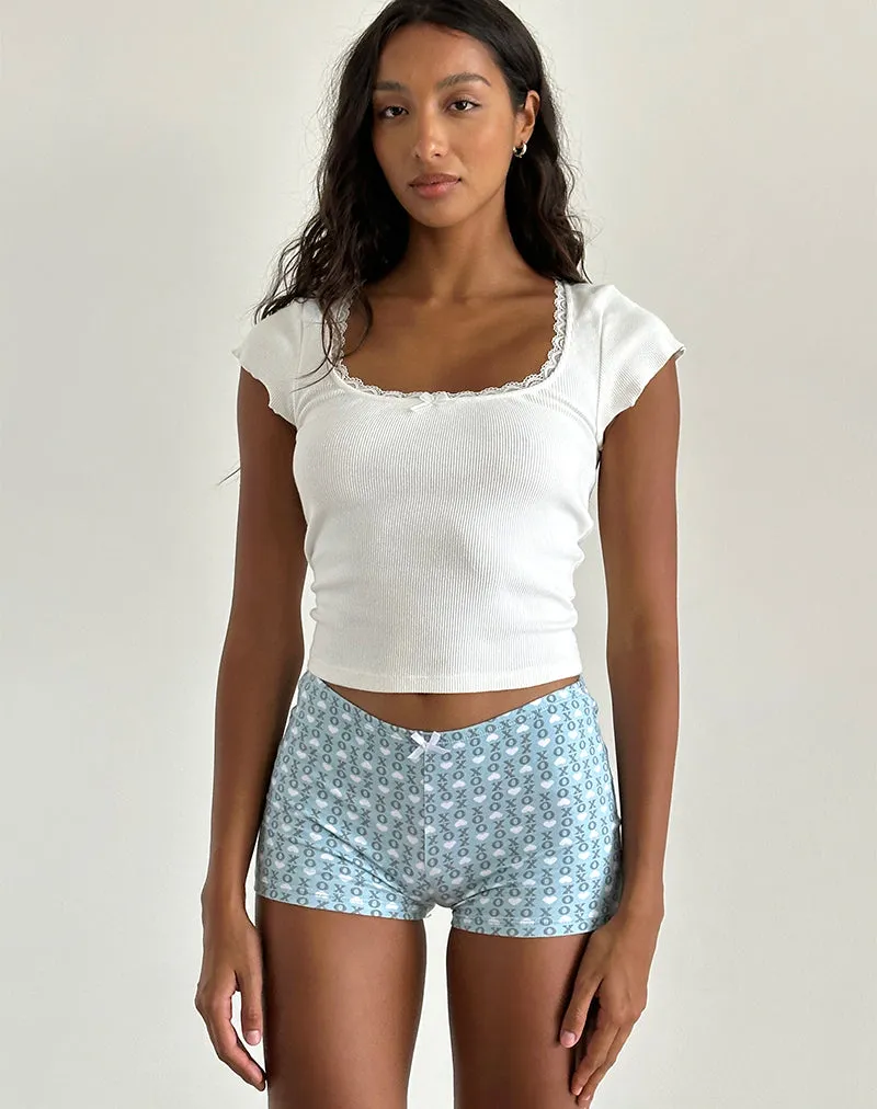 Ritulia Micro Short in Powder Blue XO Heart Print