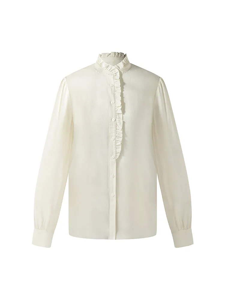 Ruffle Stand Collared Women Shirt