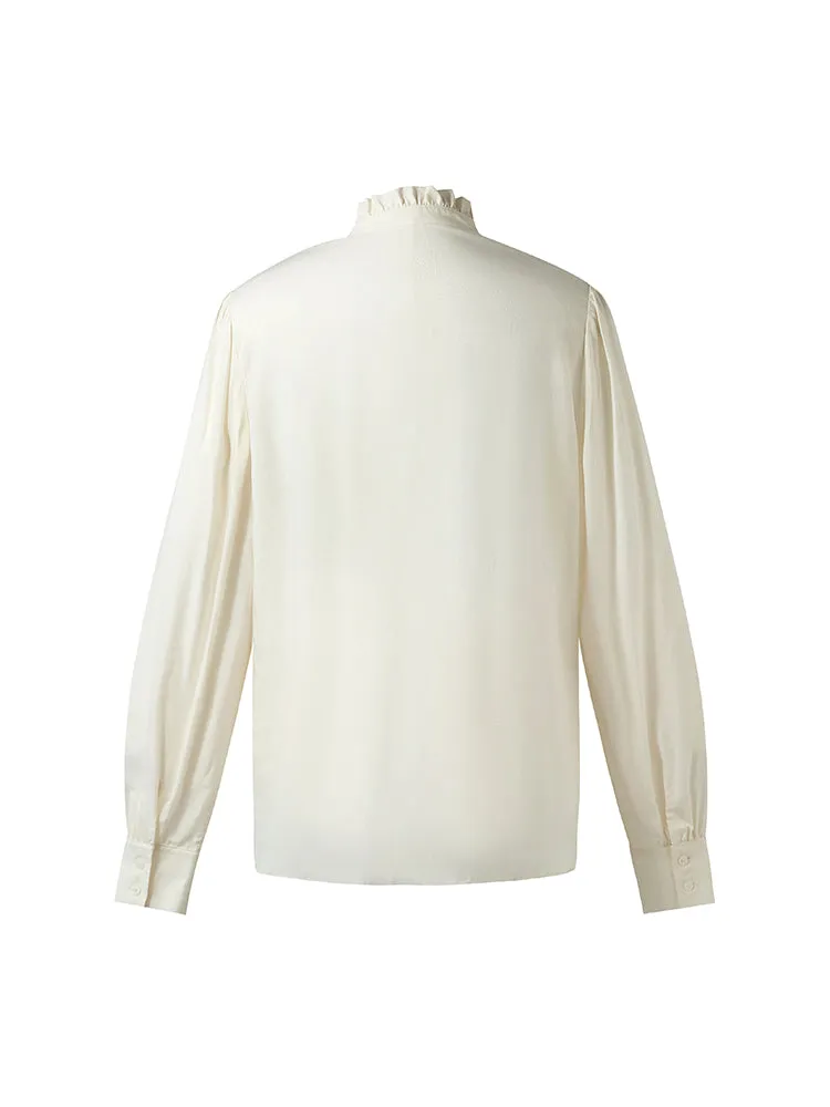 Ruffle Stand Collared Women Shirt