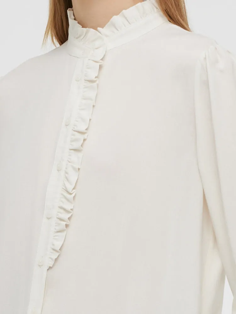 Ruffle Stand Collared Women Shirt