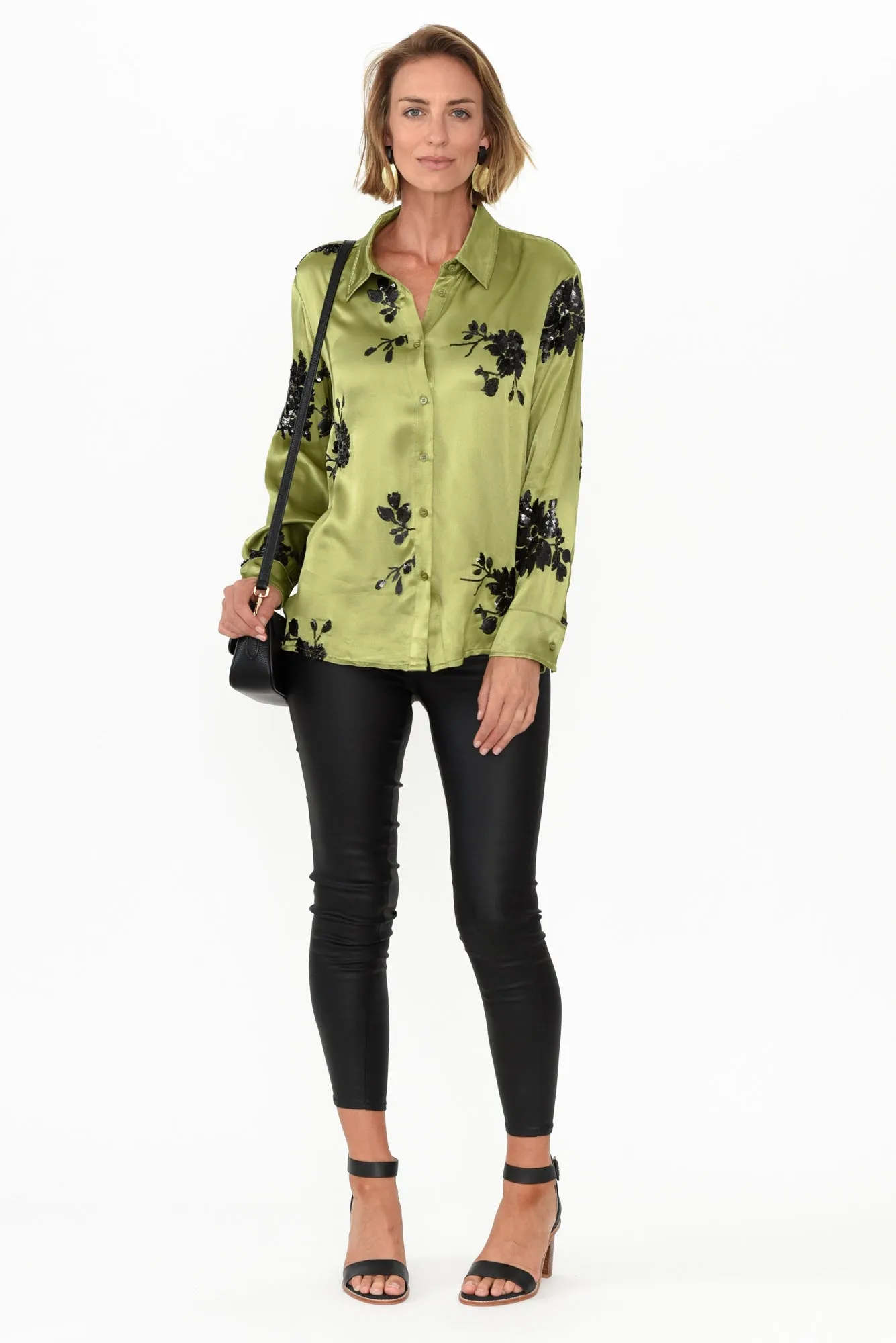 Sabelle Khaki Flower Sequin Shirt