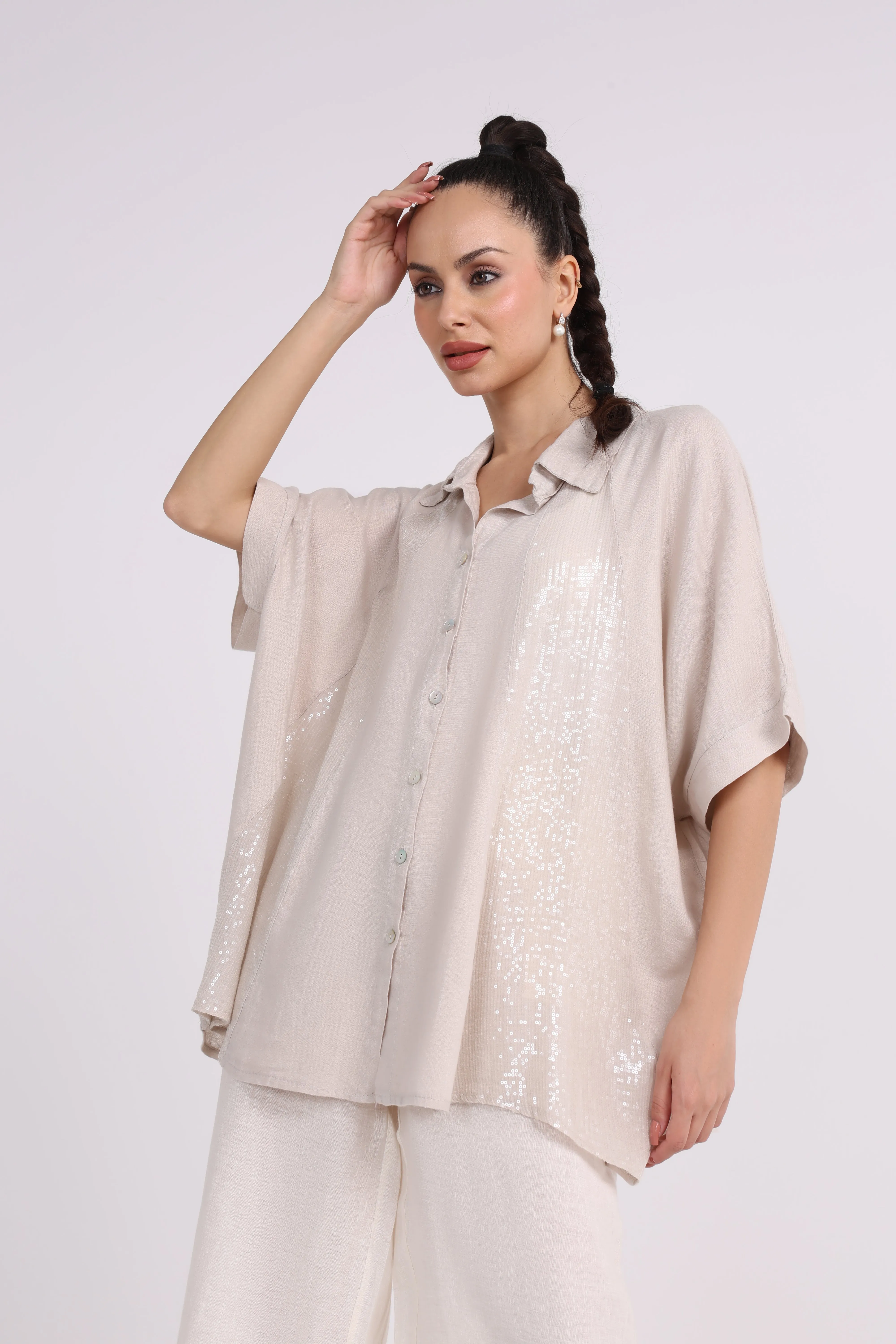 Shine Embellishment Buttoned Solid Shirt