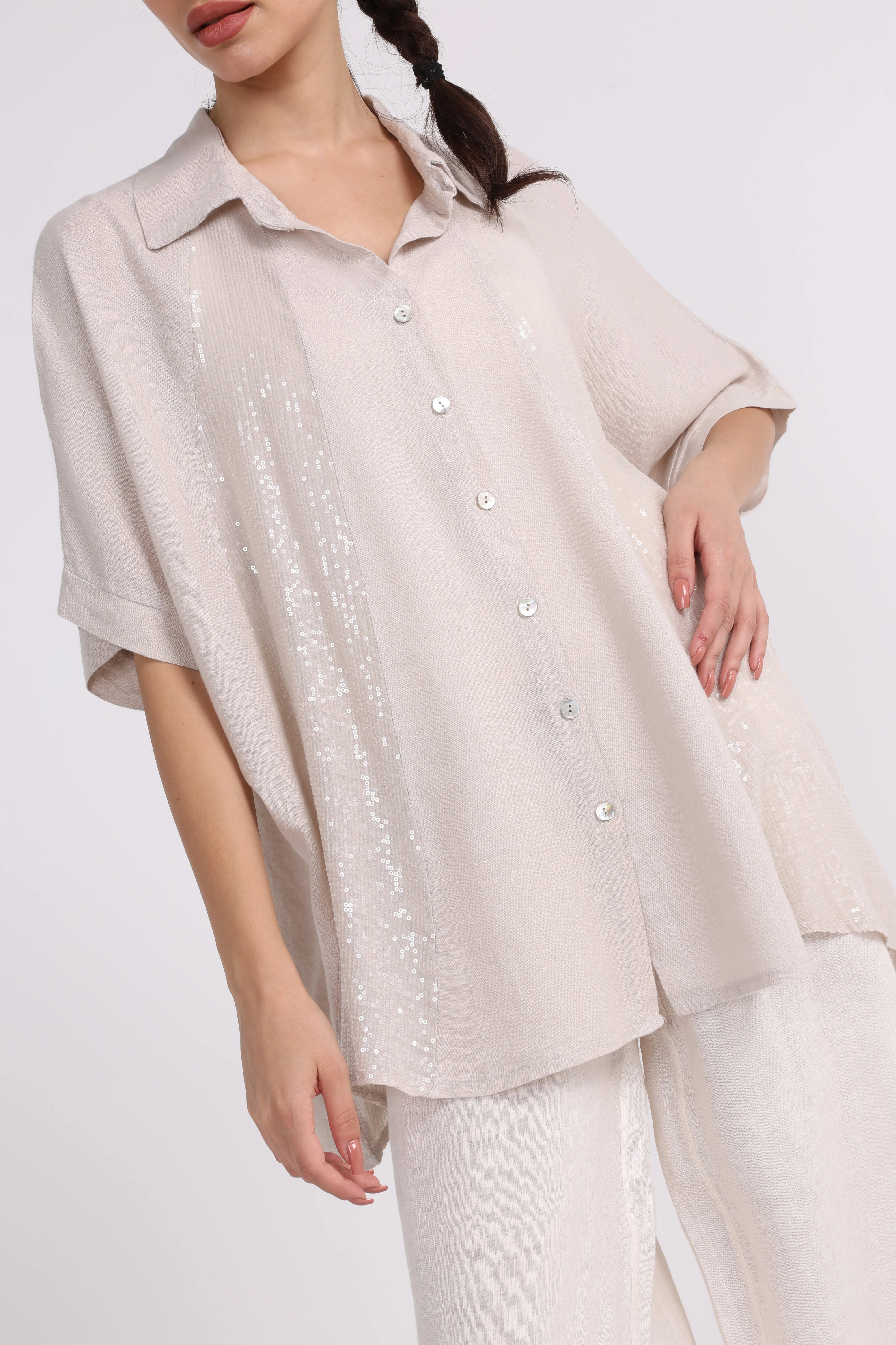 Shine Embellishment Buttoned Solid Shirt