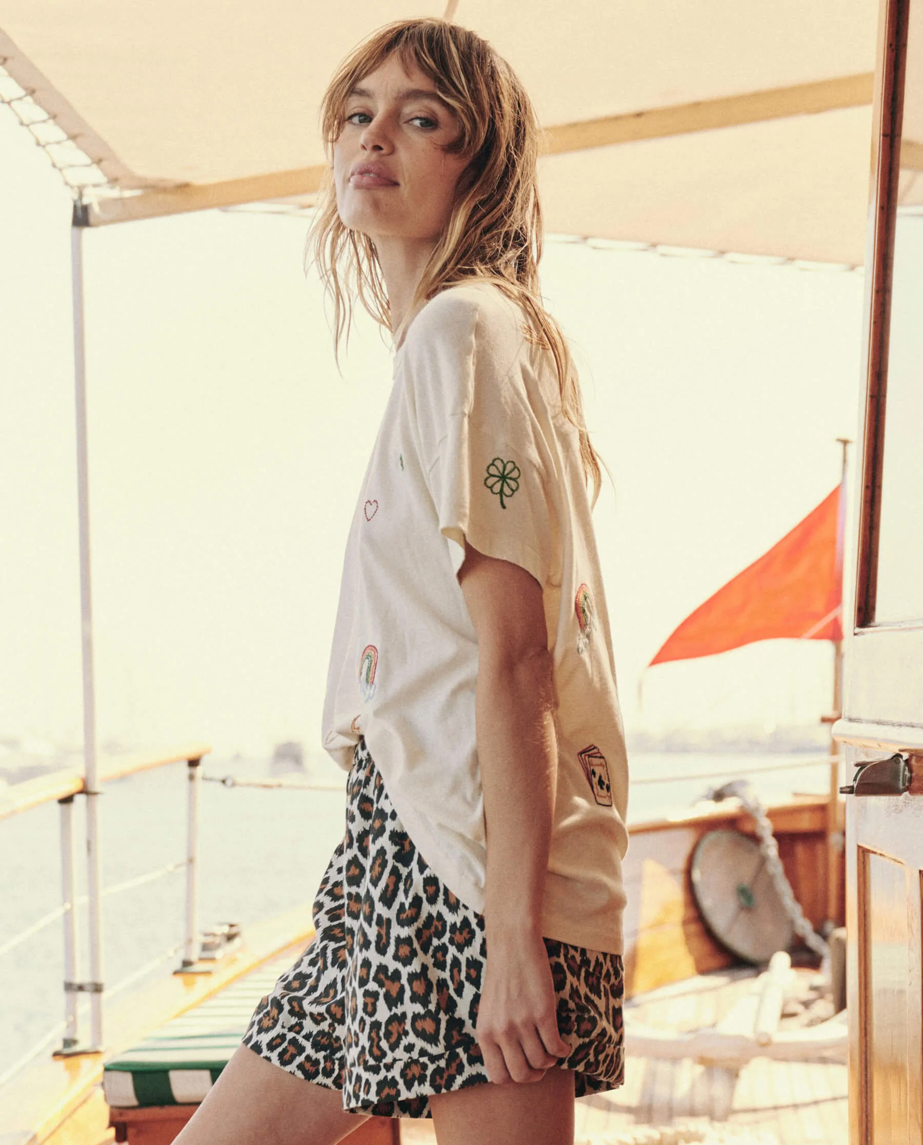 The Boxy Crew. Embroidered -- Washed White with Charm Embroidery