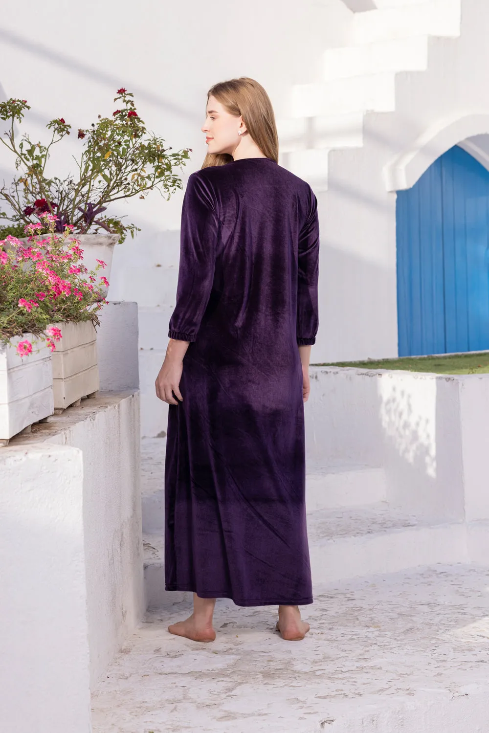 Velvet nighty with Lace detail in purple