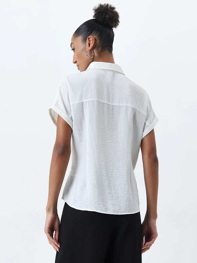 Wardrobe White Textured Knot-Detailed Blouse