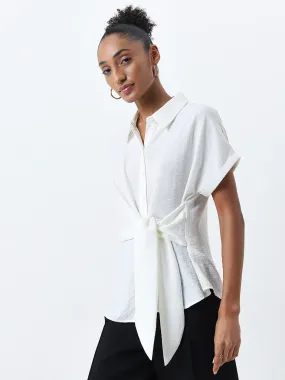 Wardrobe White Textured Knot-Detailed Blouse