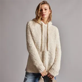 Wool Blend Sherpa Hooded Sweater - Natural